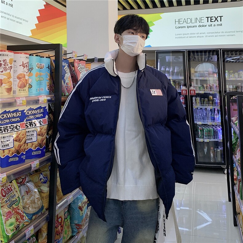 EQ336美式拼接撞色印花棉服外套男2024新款情侣装冬装面包服棉衣,男装棉衣,电商C306-1