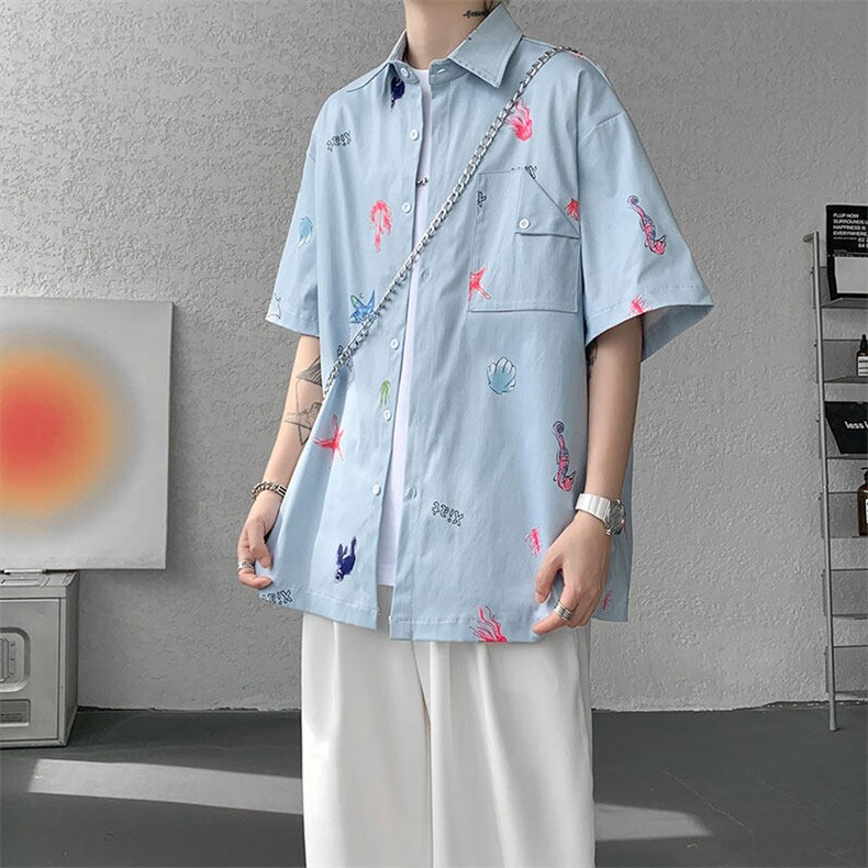 CS1141-特P35控68花衬衫男短袖夏季休闲薄款冰丝半袖宽松大码,男装T恤,电商A059