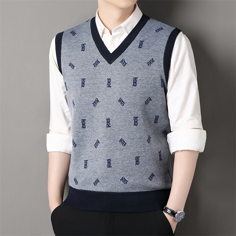 秋冬季加绒休闲爸爸装马甲套头宽松中老年款坎肩毛衣背心M38，男装针织衫/毛衣，星座1706