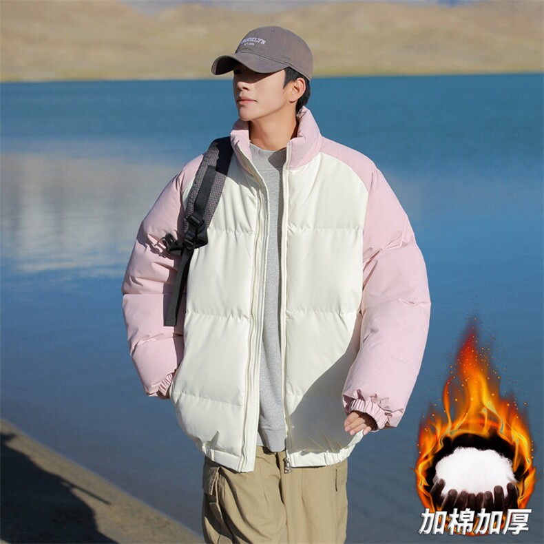 日系拼色立领棉衣服外套男士冬季情侣款宽松保暖棉袄M8666-P60特图片