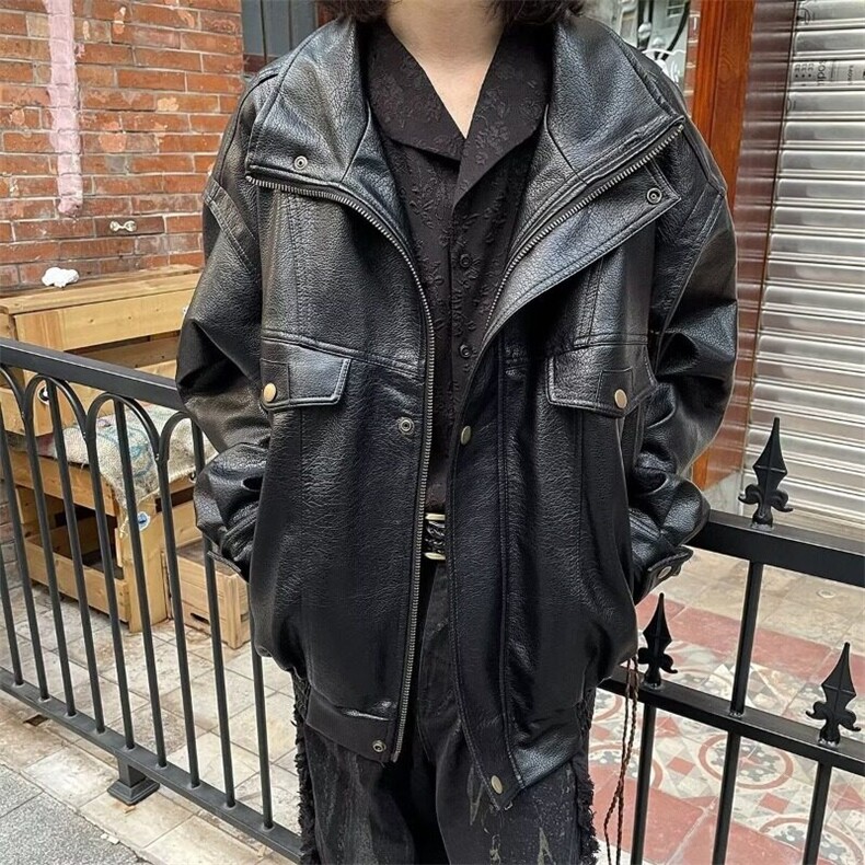 皮衣外套男美式痞帅2025年新款春秋休闲机车服短款慵懒风翻领夹克图片