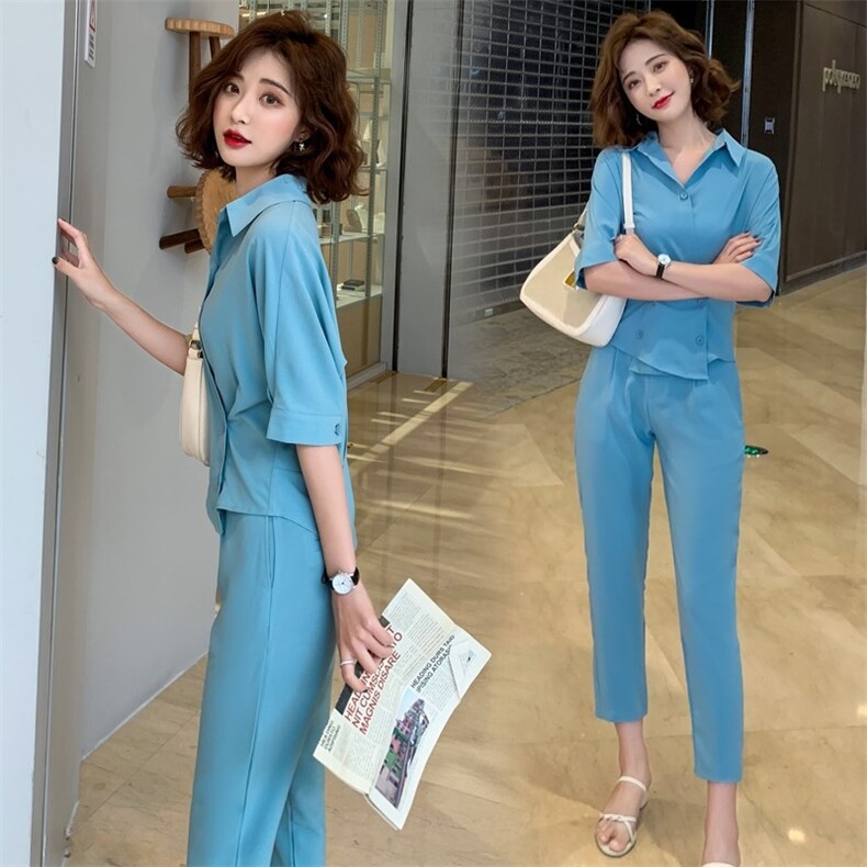 特价套装时尚小众欧洲站春季2023年女装新款欧货衬衫长裤两件套，女装套装/套裙，美吧服饰