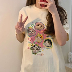 T568-P25少女学生卡通猫咪印花纯棉T恤，男装T恤，星座617A-2