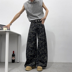 美式高街迷彩工装牛仔裤男新款高腰显瘦垂感直筒裤HG86P43，男装牛仔裤，星座1013-1