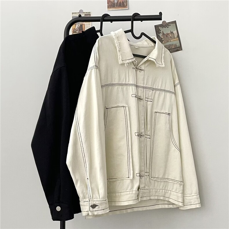 春秋ins工装外套男女韩版宽松休闲痞帅复古设计感金属扣毛边夹克，男装夹克，星座1210-1