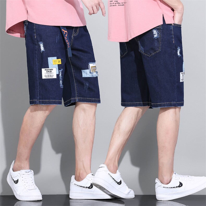 2025夏款休闲弹松紧抽绳男士牛仔中裤大码9707P55模特图,男装休闲裤,星座1106