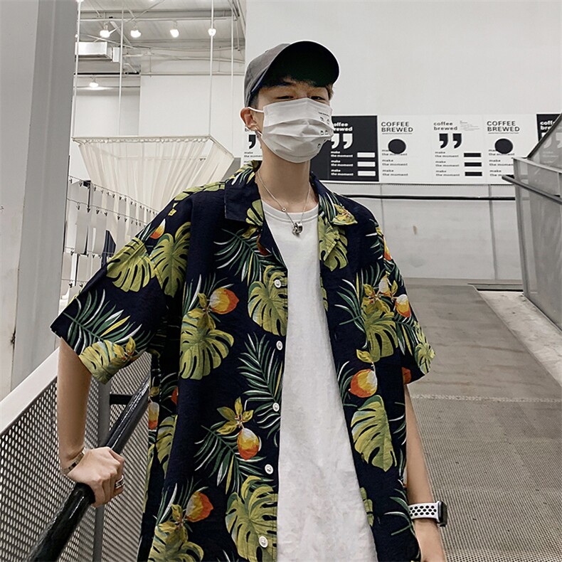 21年夏季短袖衬衫男宽松落肩港风西装领衬衫男DS-C407-CS303-P35,男装衬衫,电商C323-1
