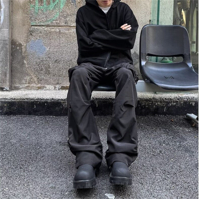 美式高街vibe痞帅机能褶皱大口袋工装裤男宽松直筒休闲长裤DH967,男装休闲裤,星座506