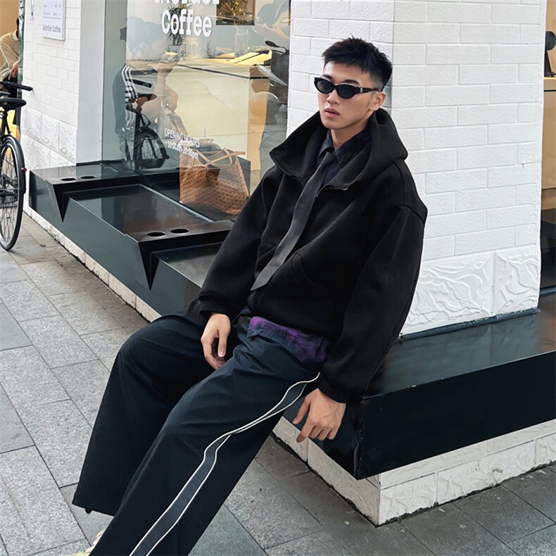 抖音得物高品质25秋冬美式高街宽松结构防风高领连帽卫衣外套W60,男装卫衣,电商A486-1