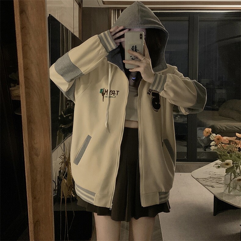 春季拼接绣花新款连帽卫衣开衫女宽松慵懒风学生上衣外套C686-88,男装卫衣,星座911-2(原星座613-2）