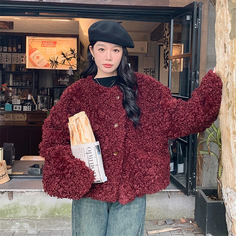 冬装新款皮毛一体羊卷毛外套2C317A-8828-P205-K289,女装短外套,2C317A