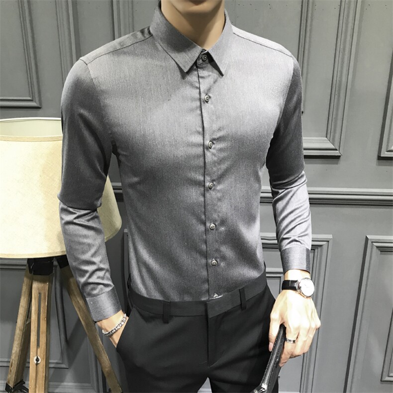 深灰色气质百搭修身男士衬衫上衣打底衫衬衣 C603-P40图片