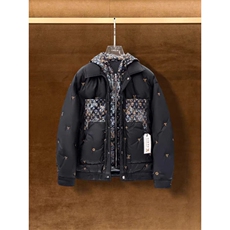 (网图)时尚百搭简约连帽老花羽绒服厚款拼料羽绒服313B-AL01-P195，男装羽绒服，星座313B
