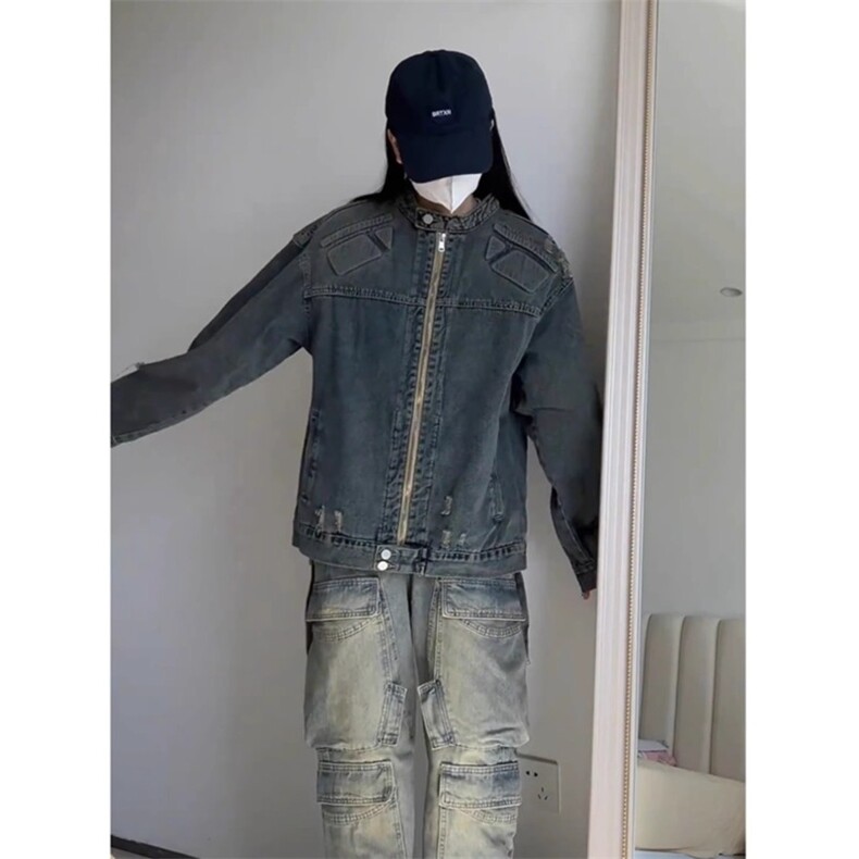 JK8637-P74美式潮牌高街浮雕异形机甲设计感牛仔外套,男装工装外套,电商B323A