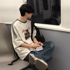 夏季美式高街重磅纯棉三条杠织带撞色男女短袖T恤ZD350-特P30，男装T恤，电商A486
