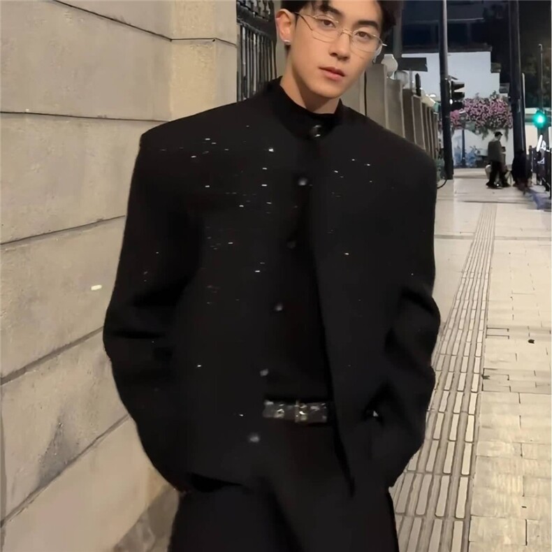 风春男立领西服满天星单排扣中山装外套加大码S-5XL JK0260 P60图片