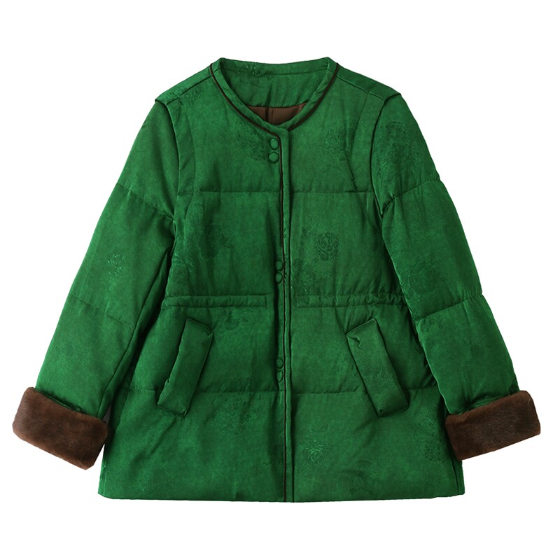 羽绒服女中长款2025冬季新款洋气独特别致新中式收腰复古绿色外套,女装羽绒服,伊仟回