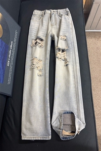 B221 美式ins高街暗黑宽松直筒破洞牛仔裤 LK25501-特P45控78图片