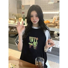 抖音得物品质二开240克宽松纯棉美式潮牌插肩三杠织带短袖T恤，男装T恤，电商A486