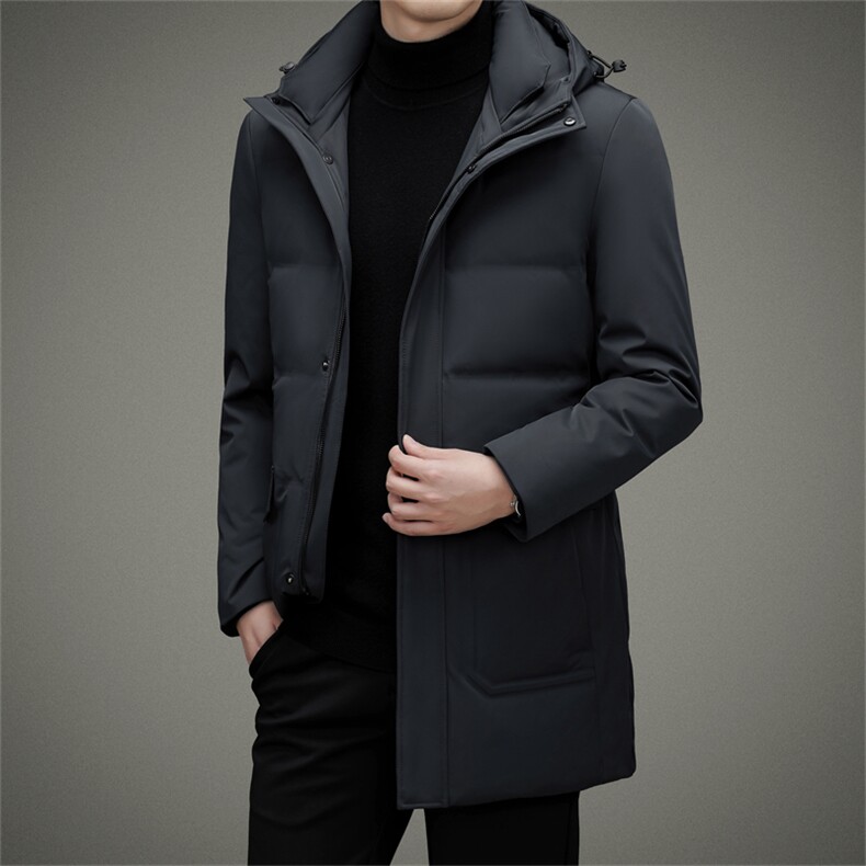 商务休闲中长款羽绒服可脱卸帽灰鸭绒上衣中年男装冬季保暖外套,男装羽绒服,电商B212（原钱塘6029）
