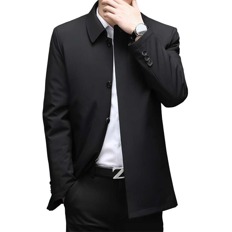 男士中长款翻领纯色可脱卸内胆羽绒服冬季新款中年加厚保暖外套,男装羽绒服,电商B212（原钱塘6029）