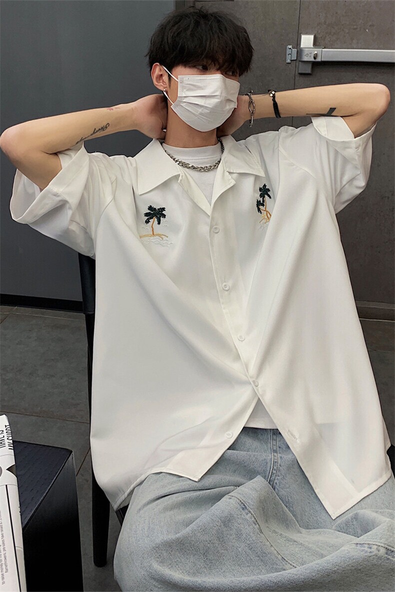 603-1-CY02-特P38控58现货纯色夏威夷椰树刺绣古巴领衬衫男短袖,男装T恤,星座403（原603-1）