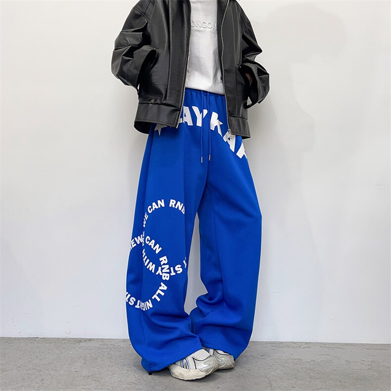 【现货】A8069-P40-控78印花宽松卫裤直筒休闲裤拖地运动裤,男装休闲裤,电商B335