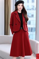 两件套连衣裙秋冬季2024年新款韩版气质减龄上衣毛呢套装半身裙子，女装套装/套裙，芭米依尚