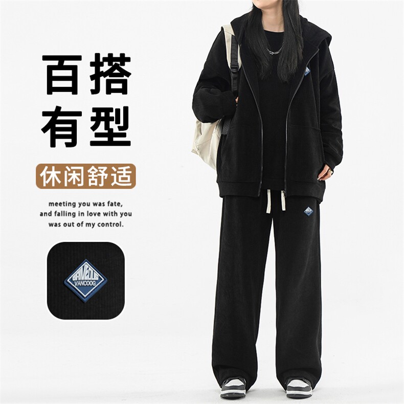 美式潮牌圆领卫衣搭配连帽开衫卫衣抽绳束脚裤   SJT862-特批176图片