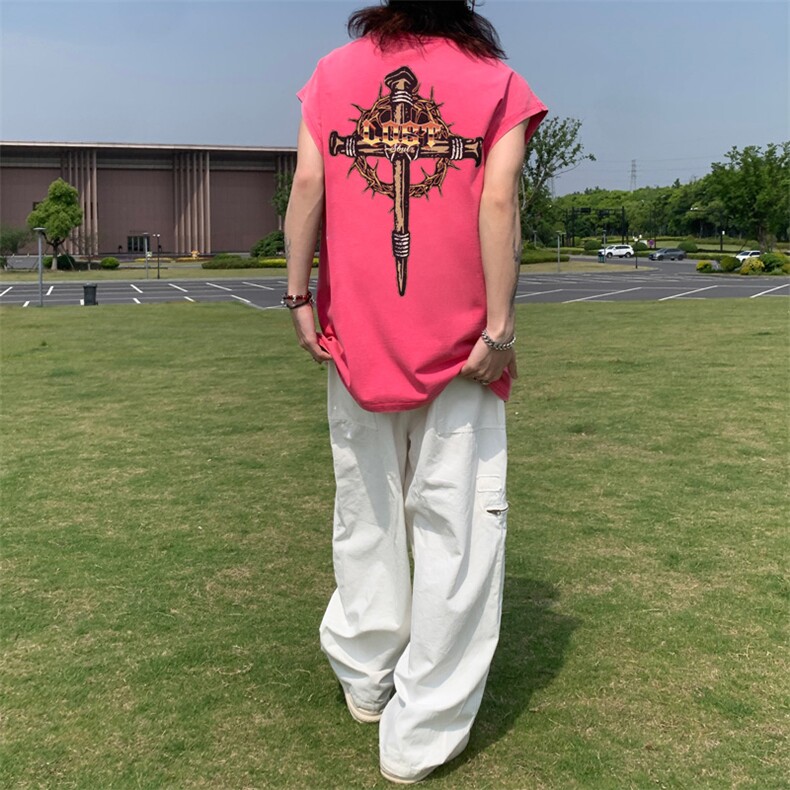 美式十字架印花水洗做旧夏无袖背心/马甲/坎肩XZ514-2-1309-P35,男装背心/马甲,星座514-2(原B239)