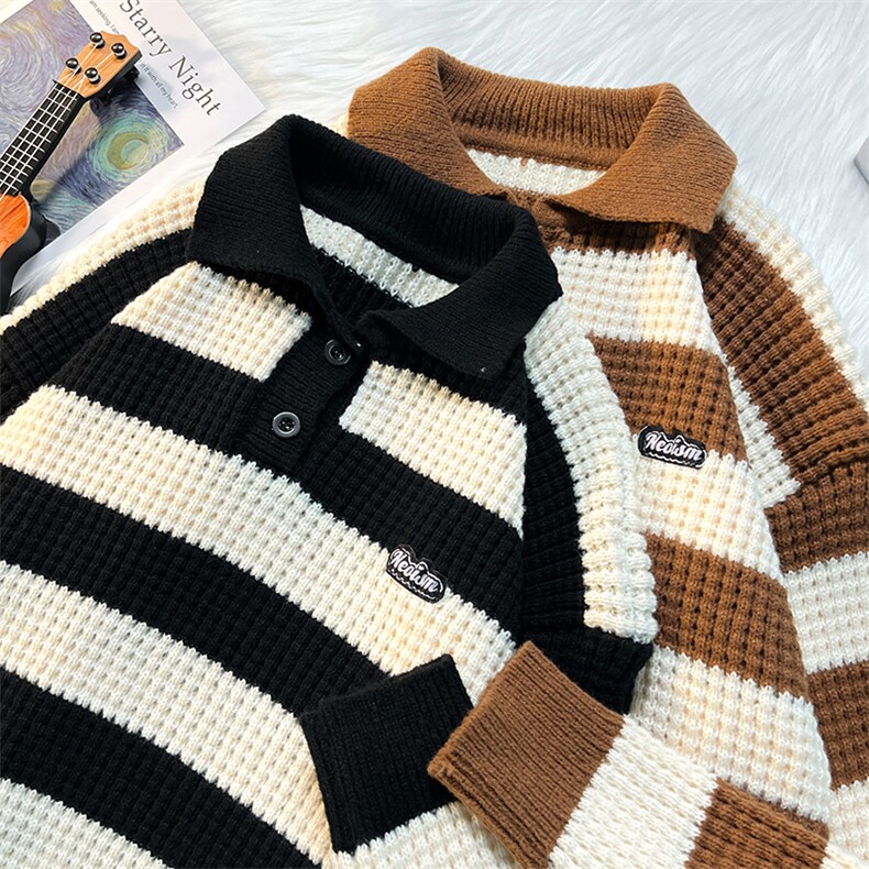 秋冬款男Polo领毛衣条纹拼色针织衫贴标线衣M7119P50,男装针织衫/毛衣,星座1013-1