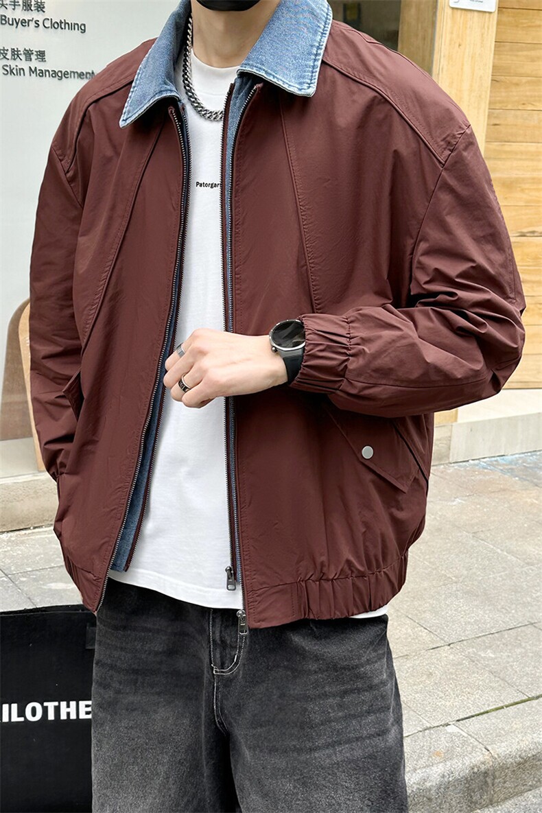 抖音假两件翻领牛仔拼接宽松休闲外套男装夹克C317-6606-P125,男装夹克,电商C317