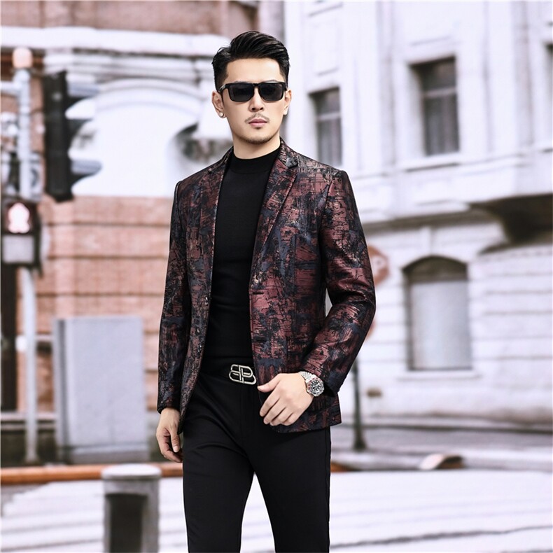 春秋款男士绵羊皮西服真皮休闲外套中年男装百搭通勤夹克红彩条,男装夹克,电商B360A（原721A）