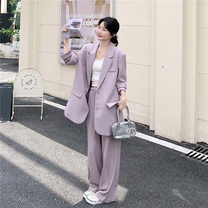 现货2D078-T1935-P195K278紫色西装+长裤2件套装,女装套装/套裙,2D078