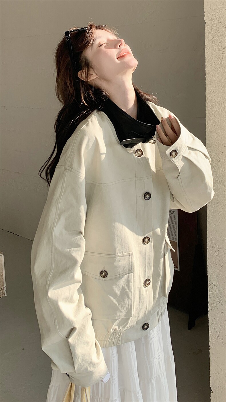 现货新款撞色翻领外套25005P145K208,女装短外套,2D035