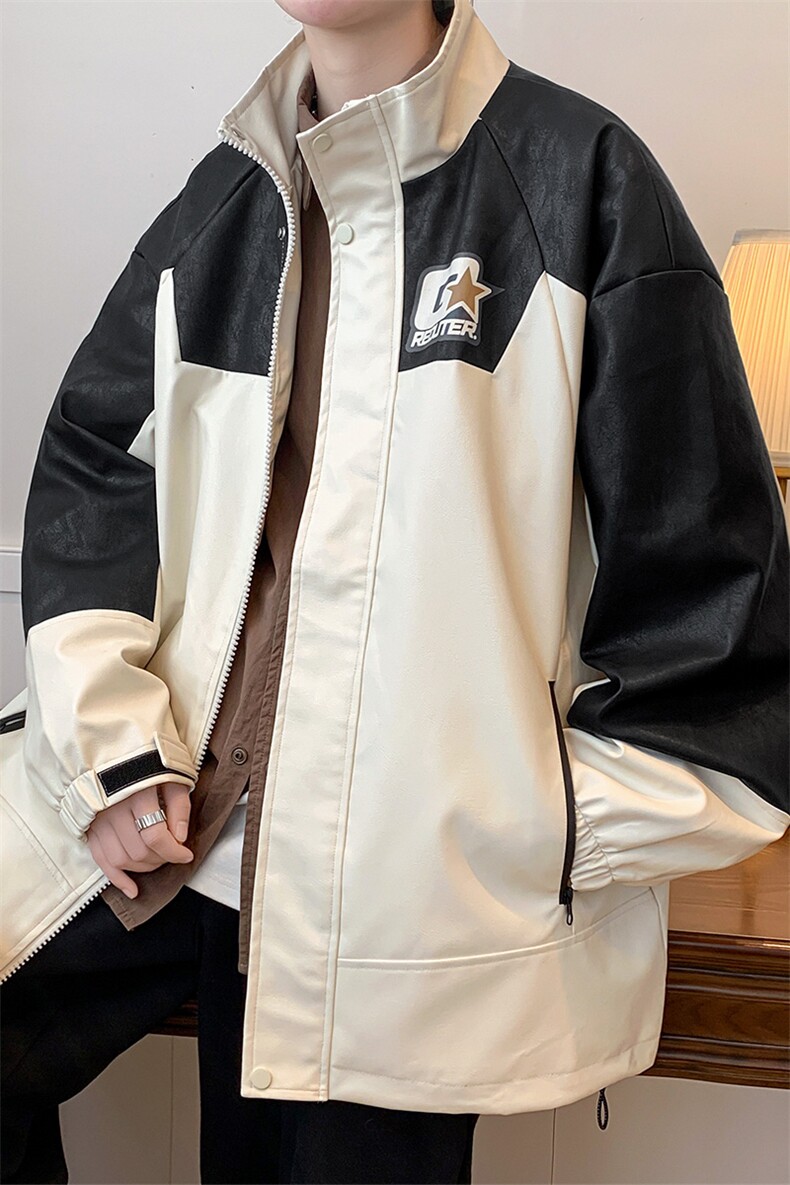 秋装立领撞色夹克外套2023新品潮牌印花外套男女8177-P100控价138,男装夹克,电商A441-1