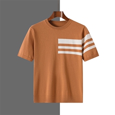 夏季新款简约纯棉三道杠短袖男宽松百搭显瘦时尚休闲上衣，男装T恤，牧绒家园