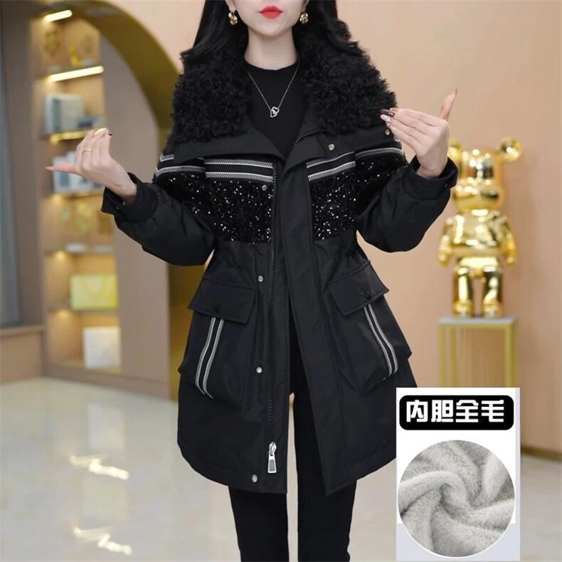 【大货已出】加绒加厚派克服女新款洋气收腰显瘦中长款保暖外套女,女装皮草,韩蔻秀