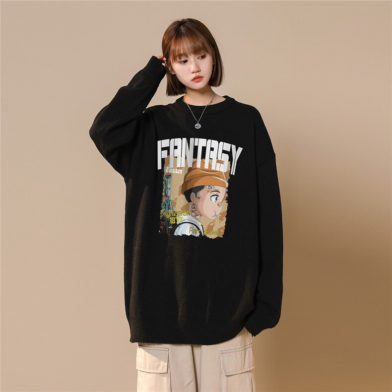 中性风22秋/冬新款趣味油画风印花保暖圆领毛衣M1033P50控68,男装针织衫/毛衣,A247A