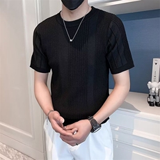 潮透气短袖毛衣男夏季简约百搭设计感坑条半袖圆领针织T恤，男装T恤，星座1013