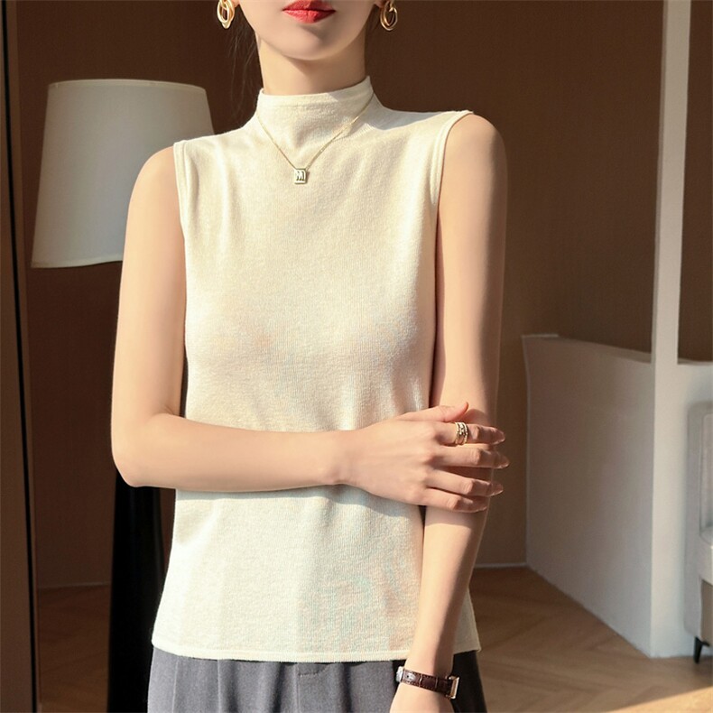 2024年秋季时尚气质简约百搭高领无袖显瘦背心，女装背心吊带，庆大羊绒