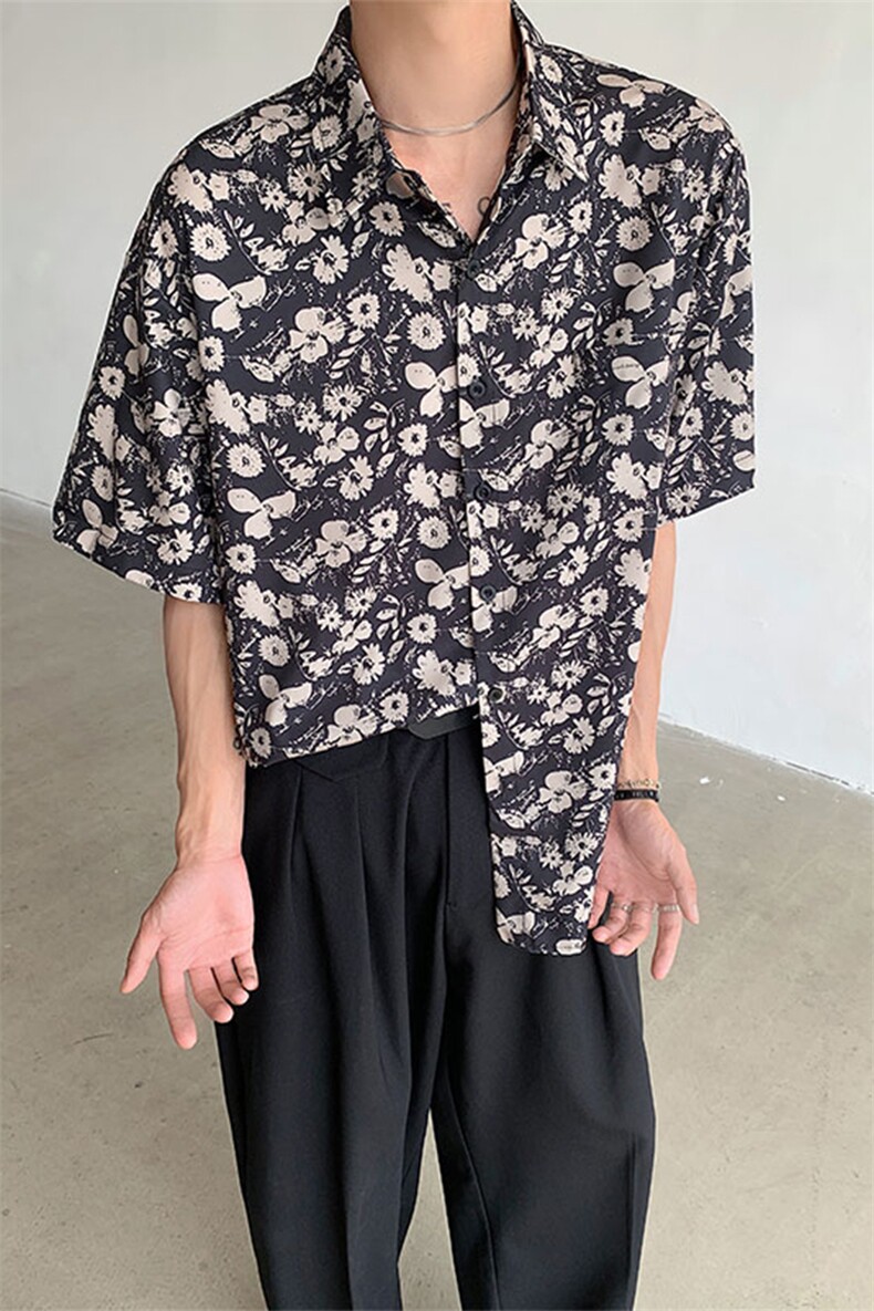 碎花衬衫男短袖2025夏季新款宽松垂感上衣DX101-特P30限价48,男装衬衫,电商A178