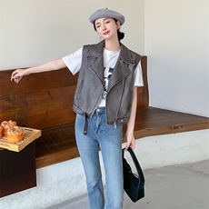 2024春装新款个性时髦机车皮衣马甲，女装皮衣，美拉德工厂直营店