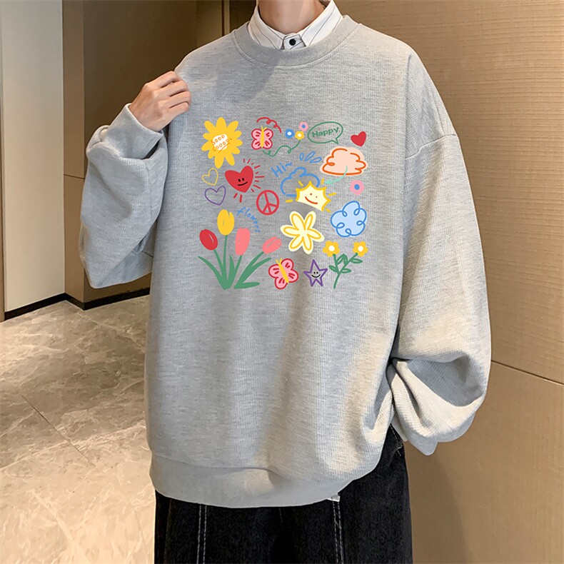 华夫格卫衣圆领卫衣男大码长袖t恤男外套HW76319-P30加绒款-P40,男装卫衣,电商A040
