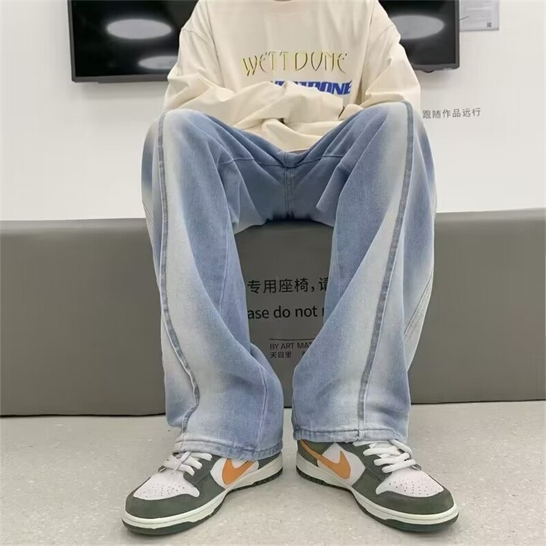 秋款美式牛仔裤男士潮流ins高街街头宽松直筒长裤子,男装牛仔裤,星座410-7