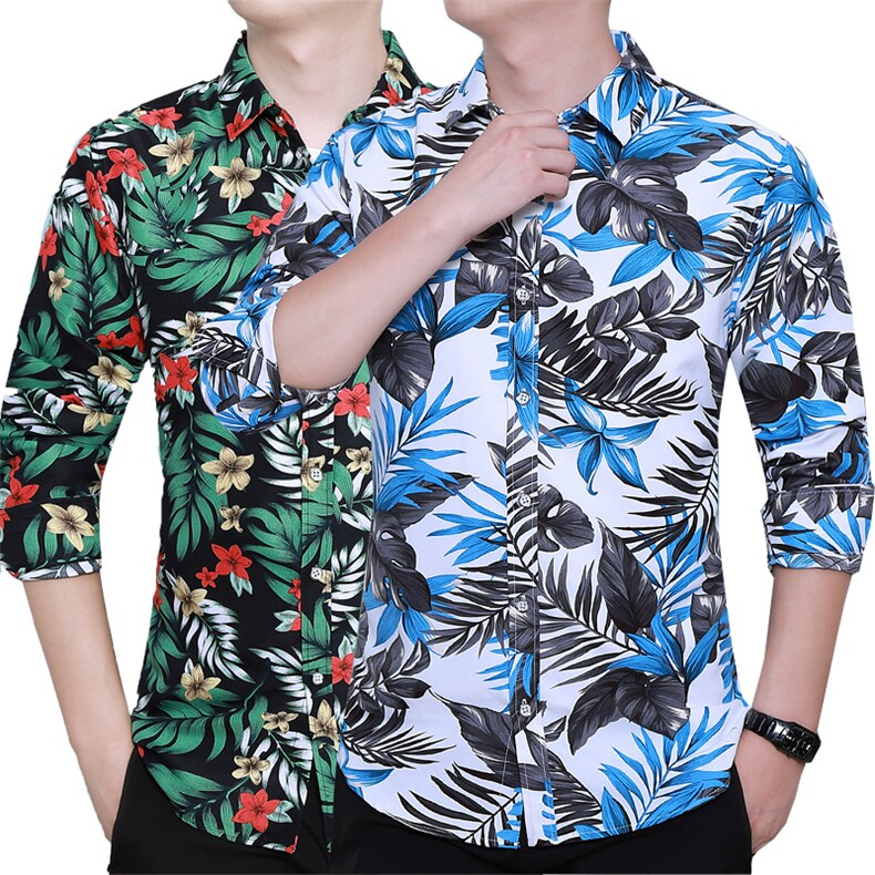 秋款大码印花长袖衬衫男士衬衫QT5012货号C628-C637P35多色组合,男装衬衫,星座1203
