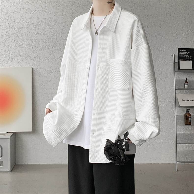 衬衫男秋季新款港风宽松大码提花长袖衬衣CS023-P45，男装衬衫，星座214-3