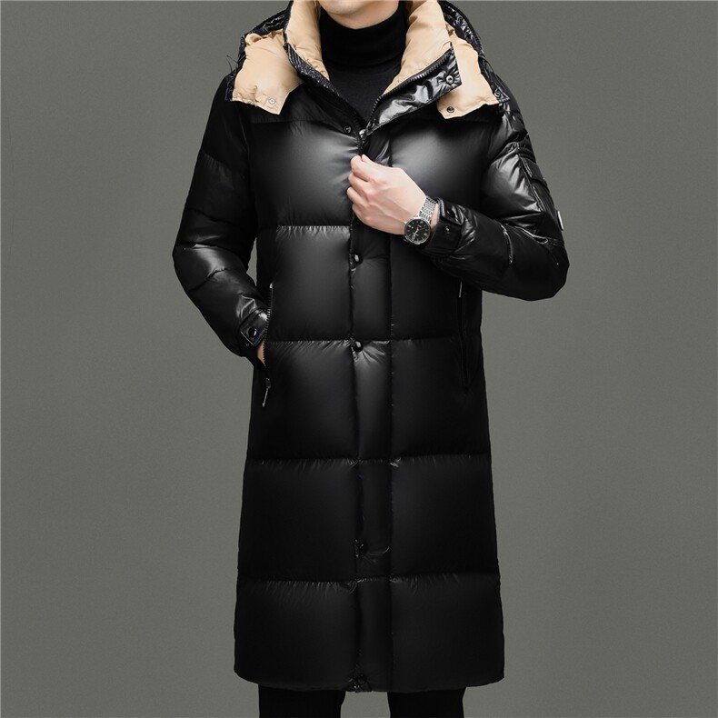 新款冬季男士连帽长款90%白鹅绒羽绒服大衣加厚300克羽绒外套图片