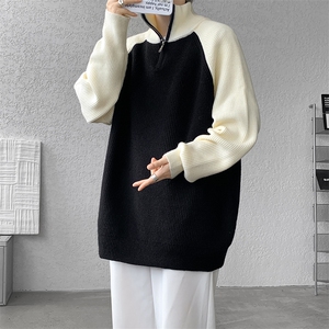 8XL-M半拉链立领毛衣外套男针织衫慵懒拼接插肩袖线衣MY19001P78图片