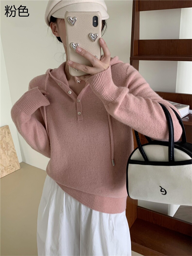 时尚百搭女士连帽羊毛衫秋冬必备保暖单品柔软舒适显瘦设计,女装羊毛衫,牧思羊